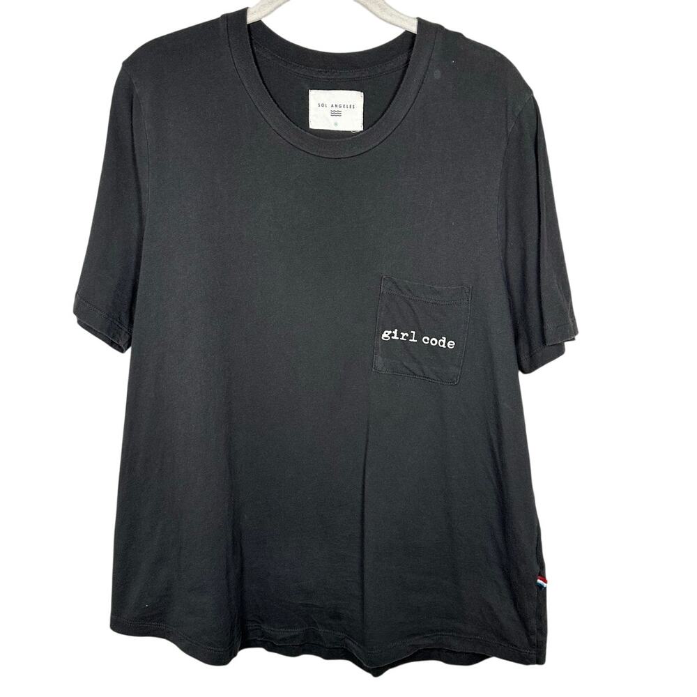 Sol Angeles 100% Cotton Gray Graphic Girl Code Pocket Front T-Shirt Women's XL